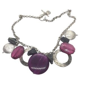 Jones NY Statement Purple Silver Tone Necklace 18”